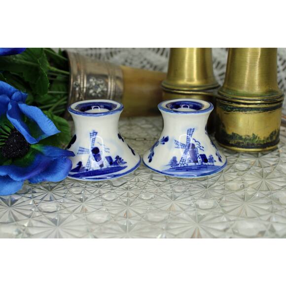 Set of Two Nobel Ban Delft Blue Candle Stick Holders - Picture 1 of 13